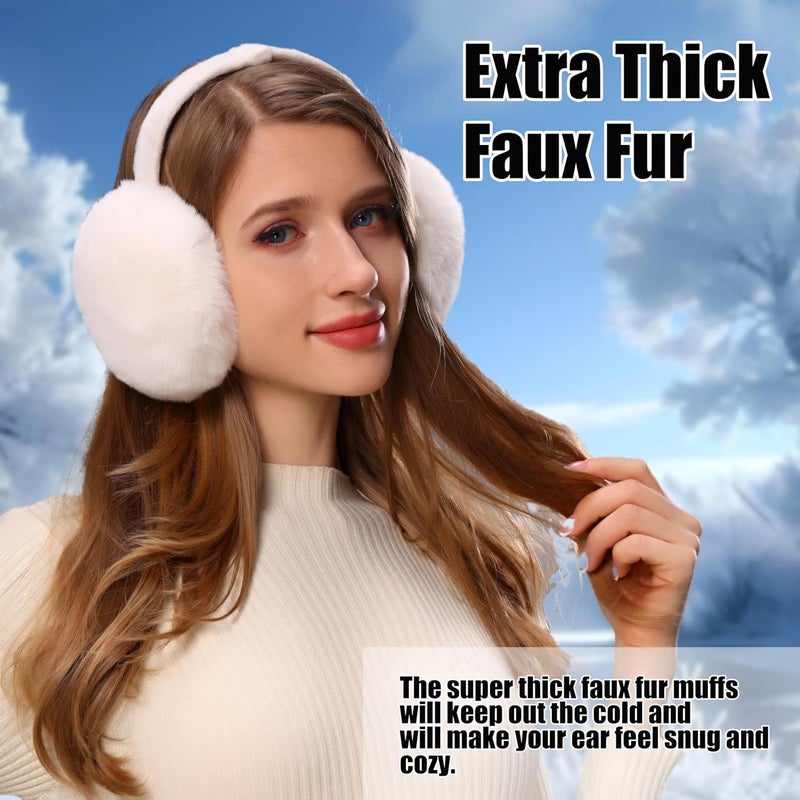 Fsmiling Winter Ear Muffs For Women Fuzzy Earmuffs Adjustable Ear Warmer Foldable - Image 4